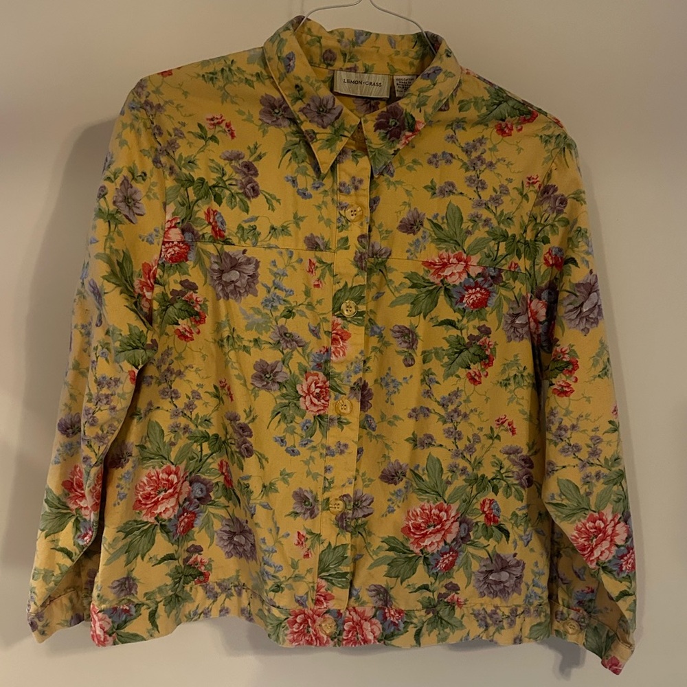 Lemon Grass Yellow Floral Shacket Shirt Jacket